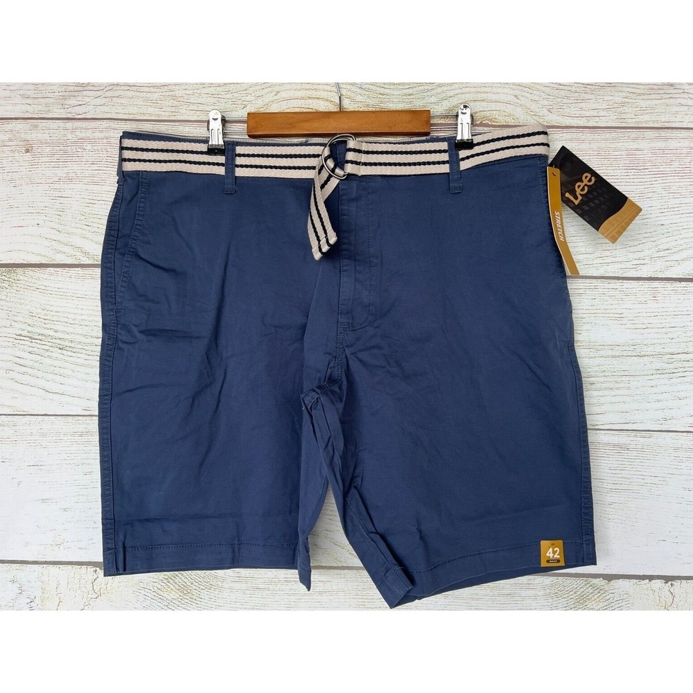 Lee Stretch Shorts Mens Size 42 Dark Blue Belted Stretch Casual Shorts New